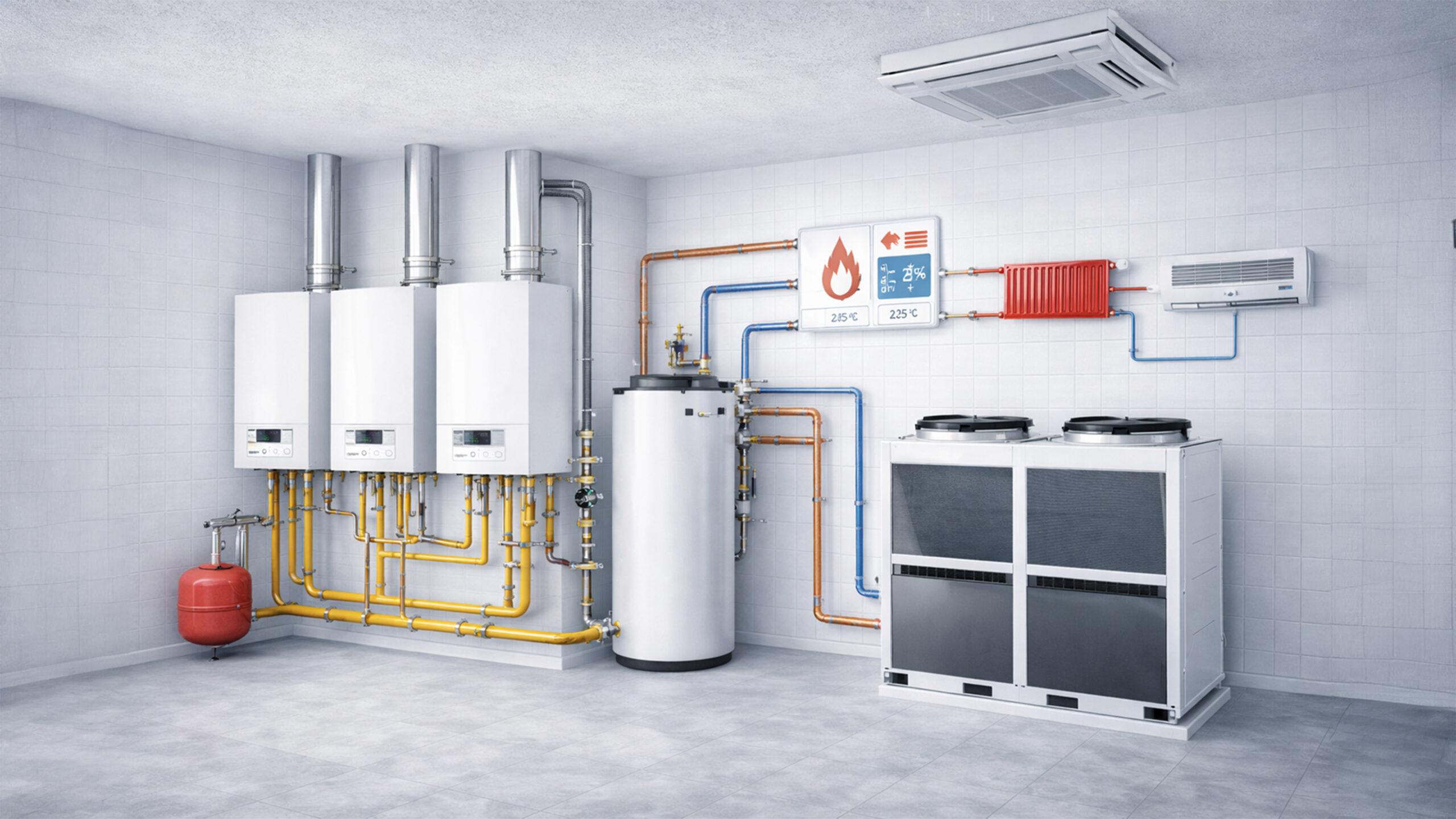 Merkezi sistem çözümleri, büyük yapılar için dengeli ve verimli ısıtma-soğutma sağlar. Tek merkezden kontrol edilen altyapı sayesinde konfor ve enerji verimliliği bir arada sunulur.